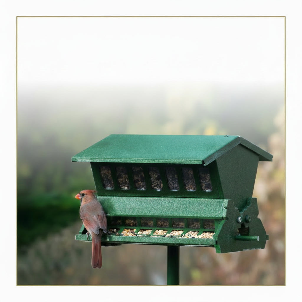 Double‑Sided Squirrel‑Resistant Hopper Feeder with Pole and Hanger (8 qt)
