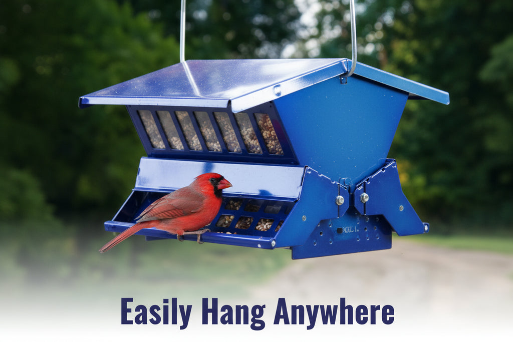 Electric Blue Double‑Sided Squirrel‑Resistant Hopper Feeder (8 qt)