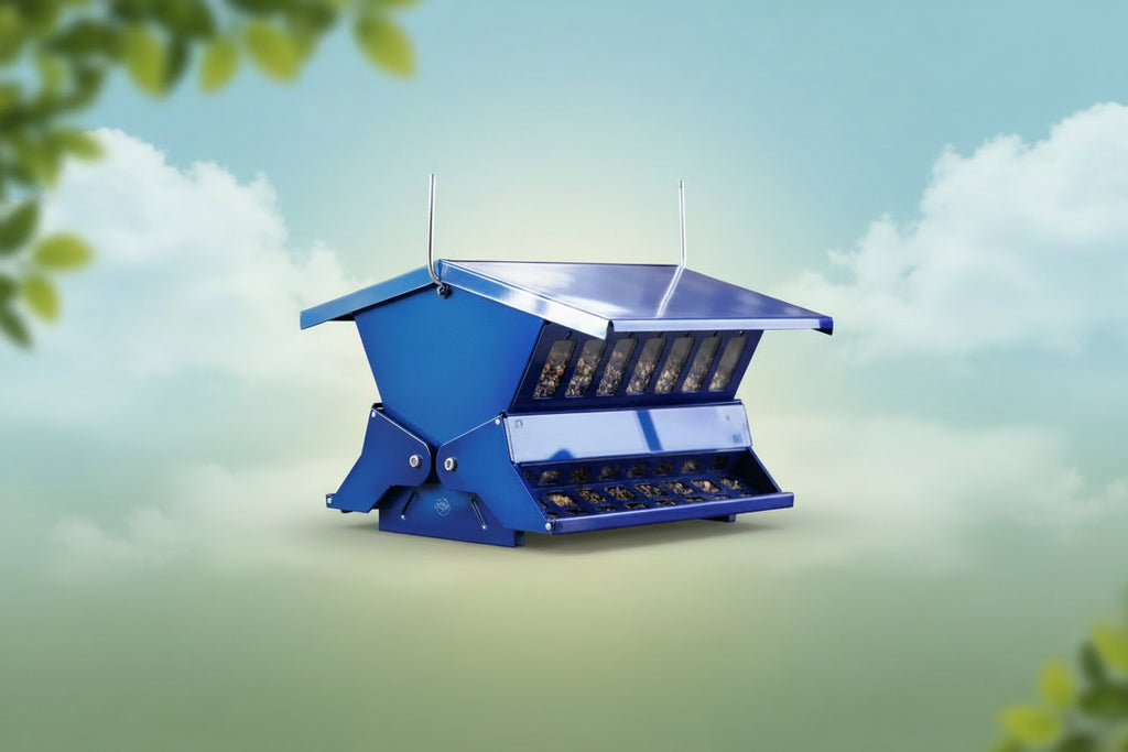 Electric Blue Double‑Sided Squirrel‑Resistant Hopper Feeder (8 qt)