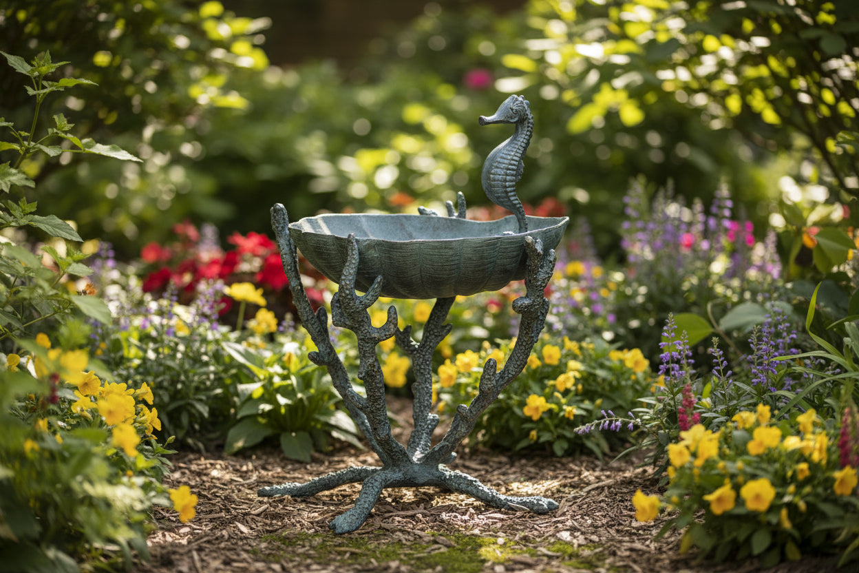 Seahorse Birdbath / Bird feeder, Outdoor Patio Decor